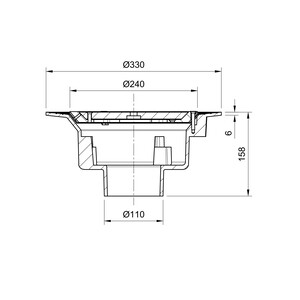 Frost Floor drain assembly medium duty with clamp fixed grating 240mm round, large sump body cast iron vertical outlet 100mm DIA