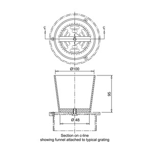 Frost 100mm dia Bolt on funnel stainles steel Circular (48mm base)