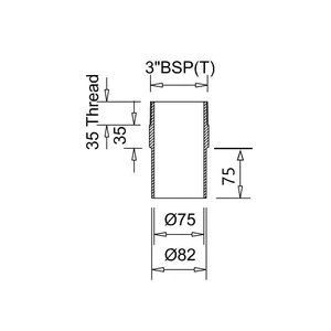 Frost ABS spigot adaptor BSP3 to 82mm plastic, extends 110mm