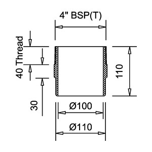 Frost spigot adaptor CAST BSP4 to 100mm ID, 110mm OD BS416/2, extends 70mm