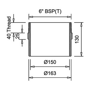 Frost spigot adaptor BSP6 to 150mm ID, 163mm OD BS416/2, extends 110mm