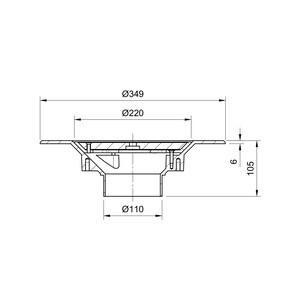 Frost Cold Roof drain assembly - cast iron grating, fixed 240mm circular, medium sump body with clamp, vertical spigot outlet 110mm