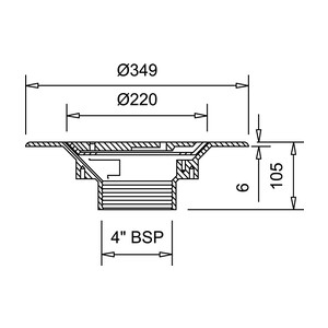 Frost Cold Roof drain assembly - cast iron grating, fixed 240mm circular, medium sump body with clamp, vertical threaded outlet 4" BSP