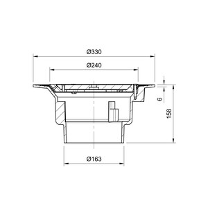 Frost Cold Roof drain assembly - cast iron grating, fixed 240mm circular, large sump body with clamp, vertical spigot outlet 160mm