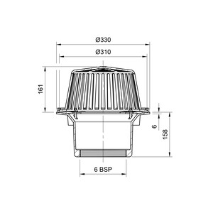 Frost Cold Roof drain assembly - cast aluminium dome 310mm, large sump body with clamp, vertical threaded outlet 6" BSP
