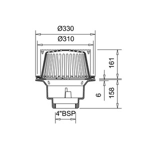 Frost large planting area drain, complete with cast aluminium dome covered with stainless steel mesh screen. 4" BSP Outlet