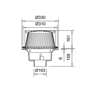 Frost large planting area drain, complete with cast aluminium dome covered with stainless steel mesh screen. 160mm Spigot Outlet