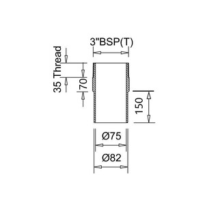 Frost ABS spigot adaptor BSP3 to 82mm plastic, extends 220mm