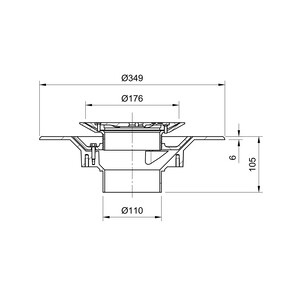 Frost Floor drain 178mm circular stainless steel grating for vinyl floors with medium sump body and spigot outlet size 100mm