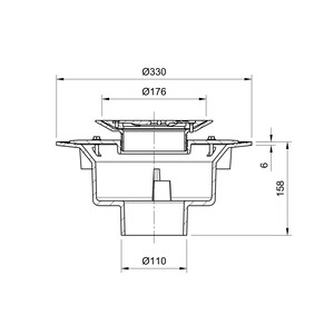 Frost Floor drain 178mm circular stainless steel grating for vinyl floors with large sump body and spigot outlet size 100mm