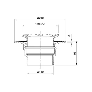 Frost Floor drain 150mm square stainless steel grating with small sump body and spigot outlet size 100mm