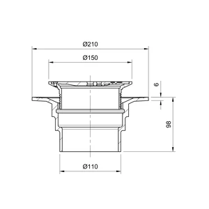 Frost Floor drain 150mm circular nickel bronze grating with small sump body and spigot outlet size 100mm