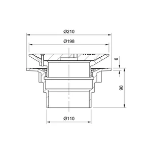Frost Floor drain 200mm circular ductile iron grating with small sump body and spigot outlet size 100mm