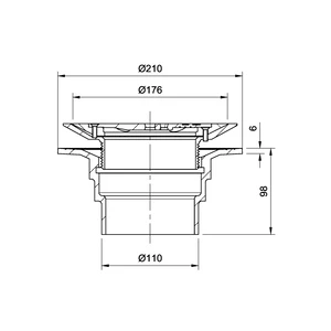 Frost Floor drain 178mm circular nickel bronze grating for vinyl floors with small sump body and spigot outlet size 100mm