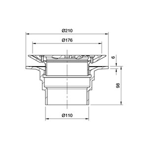 Frost Floor drain 178mm circular nickel bronze grating for vinyl floors with small sump body and spigot outlet size 100mm