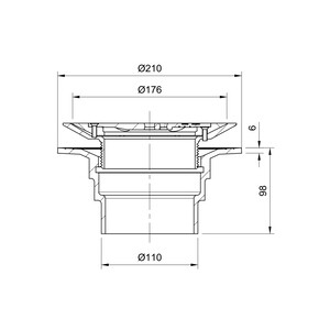Frost Floor drain 178mm circular stainless steel grating for vinyl floors with small sump body and spigot outlet size 100mm
