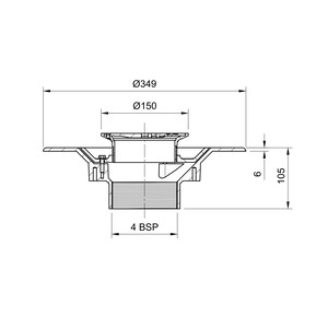 Frost Floor drain 150mm circular stainless steel grating with medium sump body and threaded outlet size 4" BSP