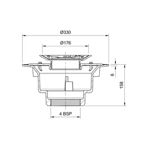 Frost Floor drain 178mm circular stainless steel grating for vinyl floors with large sump body and threaded outlet size 4" BSP