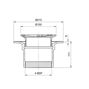 Frost Floor drain 150mm circular nickel bronze grating with small sump body and threaded outlet size 4" BSP
