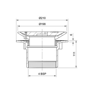 Frost Floor drain 200mm circular ductile iron grating with small sump body and threaded outlet size 4" BSP