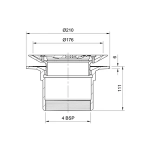 Frost Floor drain 178mm circular stainless steel grating for vinyl floors with small sump body and threaded outlet size 4" BSP