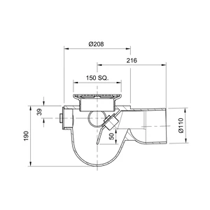 Frost Floor drain 150mm circular stainless steel grating with medium sump -'P' trap - spigot outlet size 100mm