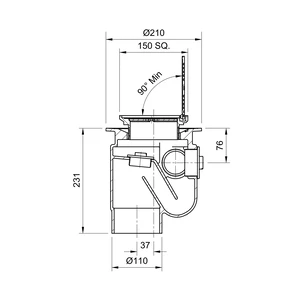 Frost Floor drain 150mm square nickel bronze grating with hinged cover plate with medium sump -'S' trap - spigot outlet size 100mm