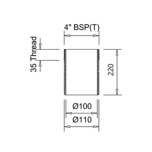 Frost spigot adaptor CAST BSP4 to 100mm ID, 110mm OD BS416/2, extends 185mm