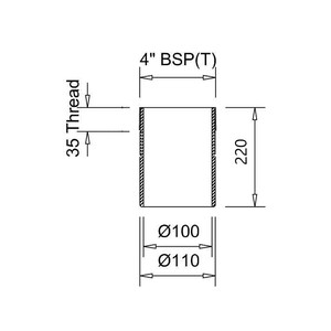 Frost spigot adaptor CAST BSP4 to 100mm ID, 110mm OD BS416/2, extends 185mm