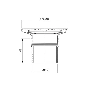 Frost floor drain 200mm square nickel bronze grating with direct connection spigot outlet,100mm