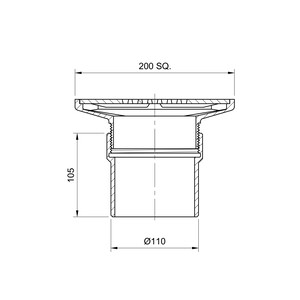 Frost floor drain 200mm square nickel bronze grating with direct connection spigot outlet,100mm