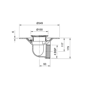 Frost Floor drain 150mm circular nickel bronze grating with medium sump body and horizontal threaded outlet size 4" BSP
