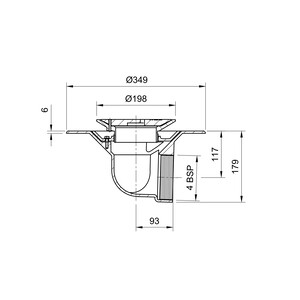 Frost Floor drain 178mm circular nickel bronze grating for vinyl floors with medium sump body and horizontal threaded outlet size 4" BSP