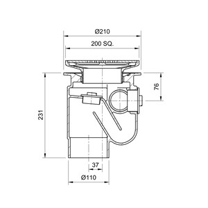 Frost Floor drain 200mm square stainless steel grating with medium sump -'S' trap - spigot outlet size 100mm