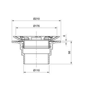 Frost 178mm circular nickel bronze double sealed rodding eye for vinyl floors with small sump and spigot outlet, 100mm