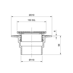 Frost 150mm Square Nickel Bronze Double Sealed Rodding Eye with small sump and spigot outlet, 100mm