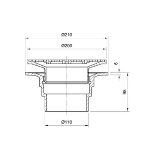 Frost Floor drain 200mm circular stainless steel grating with small sump body and spigot outlet size 100mm