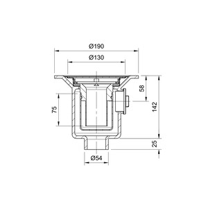Frost Floor drain 200mm circular stainless steel grating with medium sump body - spigot outlet size 100mm