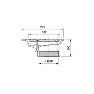 Frost Aluminium Balcony outlet, aluminium grating and clamping ring, small sump body, vertical threaded outlet 4" BSP