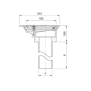 Frost Aluminium Balcony outlet, aluminium grating and clamping ring, small sump body, vertical 200mm spigot outlet 100mm dia