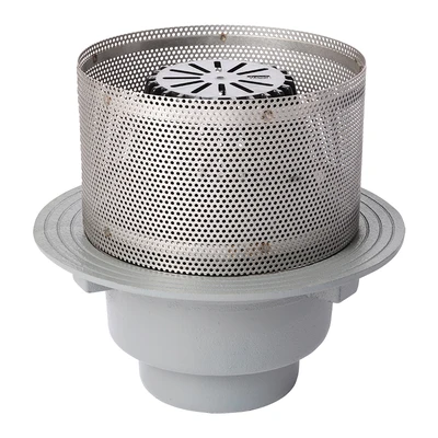 Frost Inverted Roof drain assembly - fixed dome 220mm and 150mm gravel guard, large sump body with clamp, vertical threaded outlet 6" BSP
