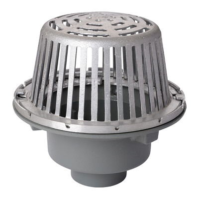 Frost Cold Roof drain assembly - cast aluminium dome 310mm, large sump body with clamp, vertical spigot outlet 160mm