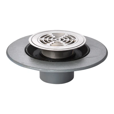 Frost Floor drain 178mm circular stainless steel grating for vinyl floors with medium sump body and spigot outlet size 100mm