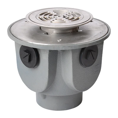 Frost Floor drain 178mm circular stainless steel grating for vinyl floors with large deep sump body and threaded outlet size 4" BSP