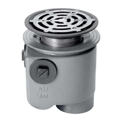 Frost Floor drain 200mm circular ductile iron grating with medium sump -'S' trap - spigot outlet size 100mm