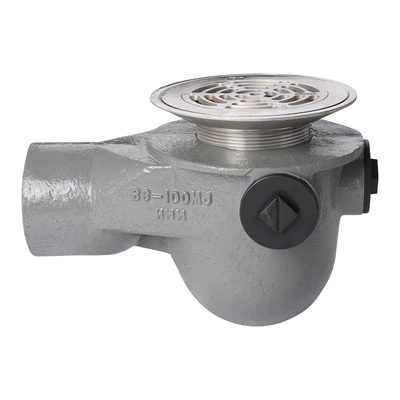 Frost Floor drain 178mm circular stainless steel grating for vinyl floors with medium sump -'P' trap - spigot outlet size 100mm