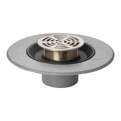 Frost Floor drain 200mm circular stainless steel grating with medium sump body and horizontal threaded outlet size 4" BSP