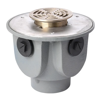Frost Floor drain 200mm circular stainless steel grating with large deep sump body and threaded outlet size 4" BSP