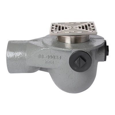 Frost Floor drain 200mm square stainless steel grating with medium sump -'P' trap - spigot outlet size 100mm