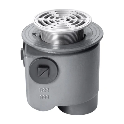 Frost Floor drain 200mm circular nickel bronze grating with medium sump -'S' trap - spigot outlet size 100mm